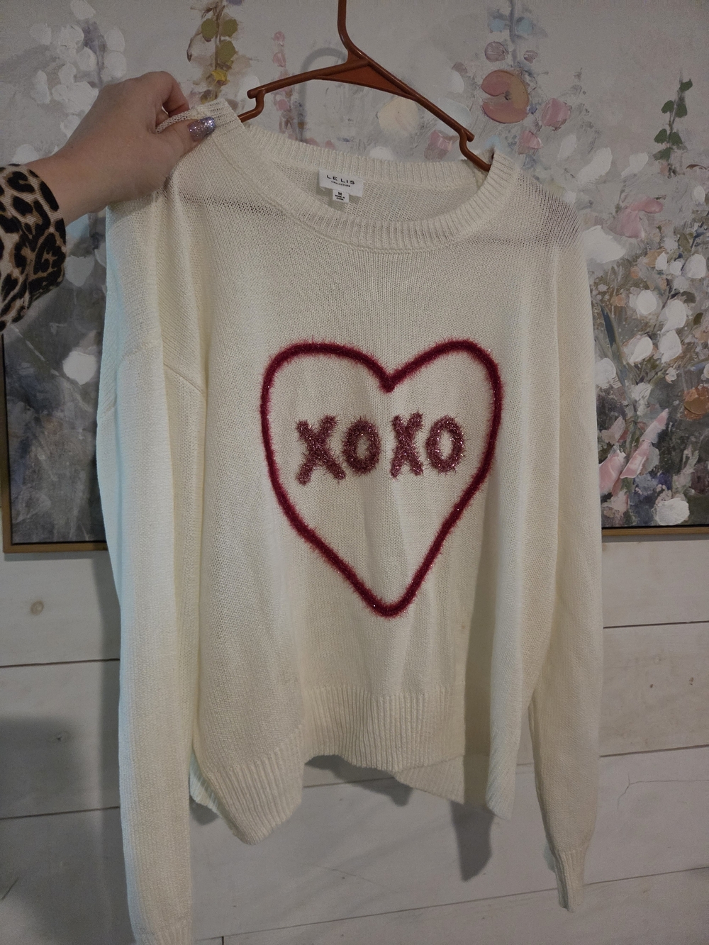 Le Lis Cream Sweater with Pink Heart XOXO